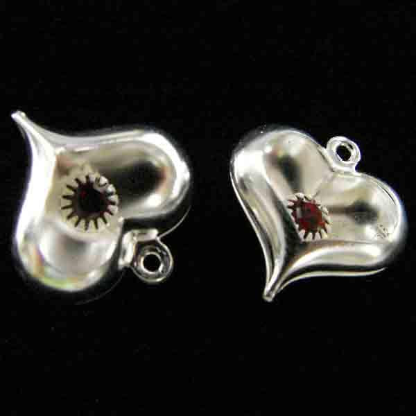 Silver Plate 17X16MM Heart With Ruby Rhinestone