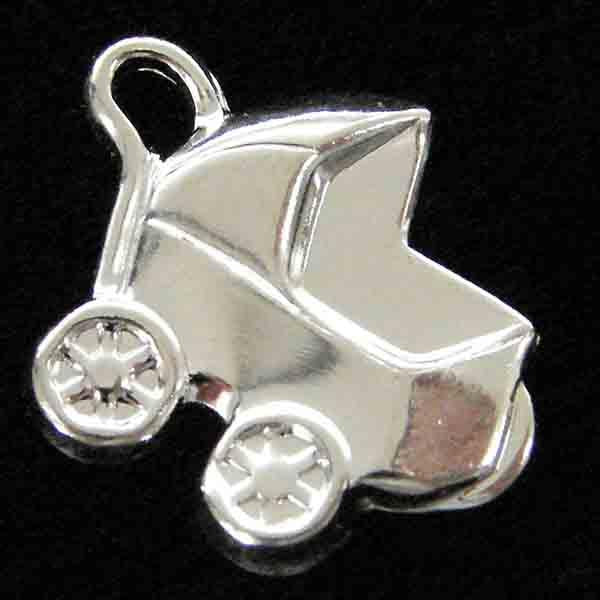 Silver Plate 17x16MM Baby Buggy