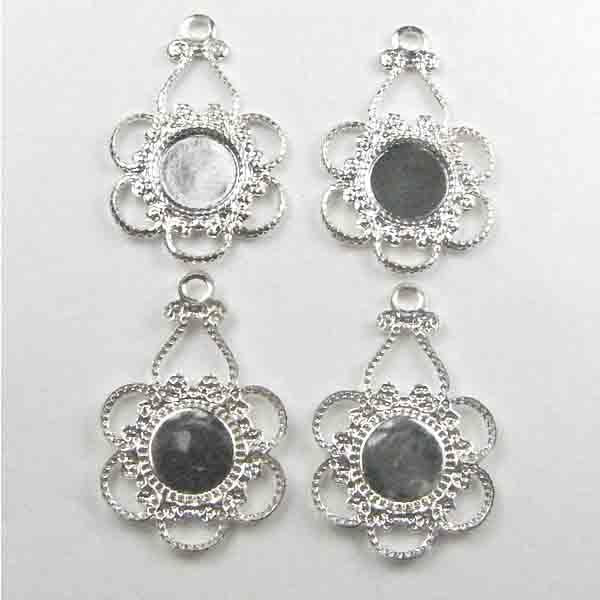 Silver Plate 18X11MM Openwork Filigree Pendant with Setting for 5MM Round