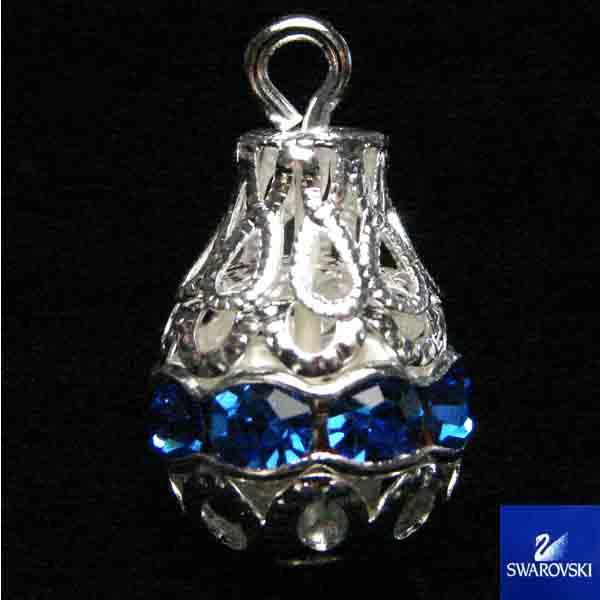 Silver Plate 18X12MM Filigree Tear with Dark Sapphire Swarovski Rhinestone Band