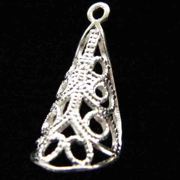 Silver Plate  18x9MM Curved Tear Filigree Pendant