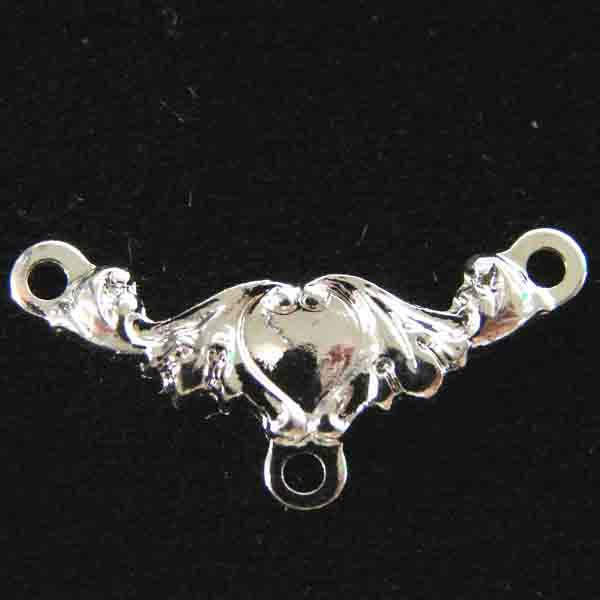 Silver Plate 18x9MM Heart Detail 2 to 1 Chandelier Connector