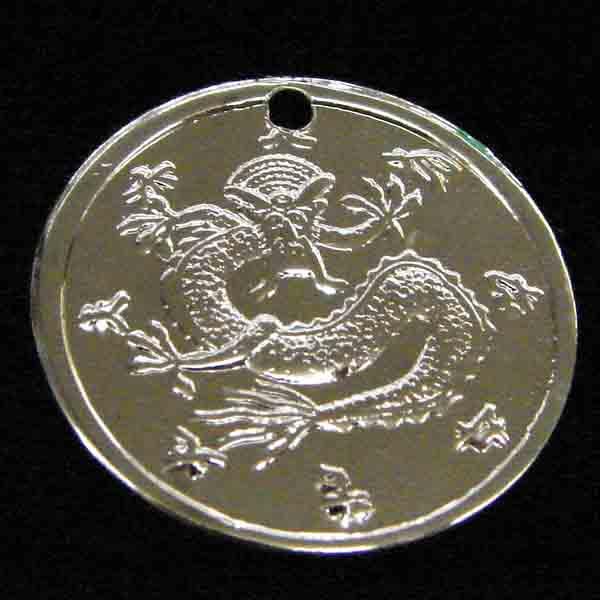 Silver Plate 19MM Dragon Coin Pendant