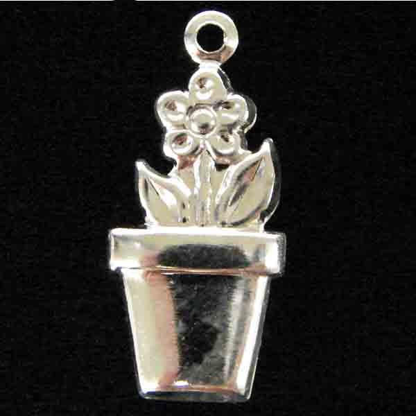 Silver Plate 19x10MM Potted Flower