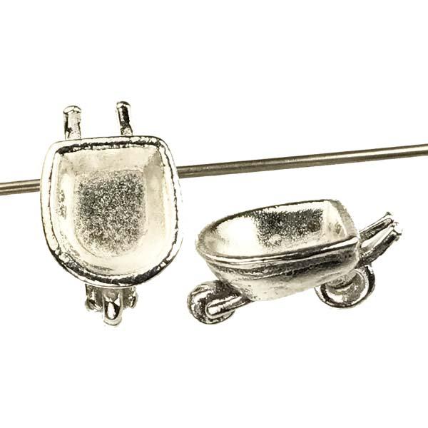 Silver Plate 19x11MM Cast 3-D Wheelbarrow