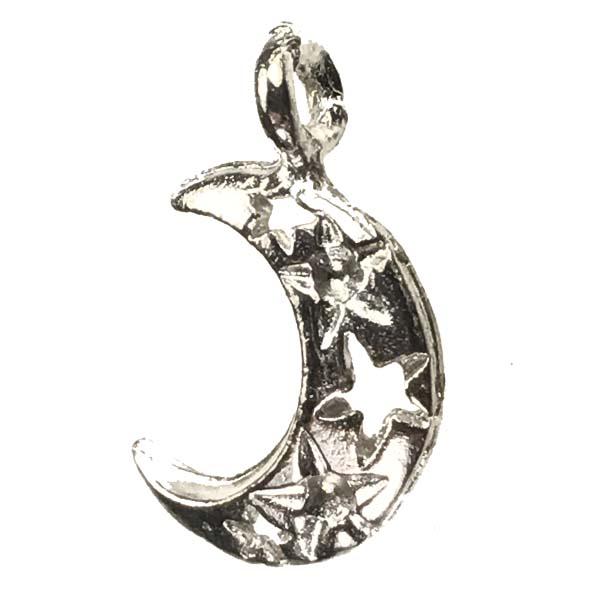 Silver Plate 19x11MM Left Facing Moon With Star Cut Outs