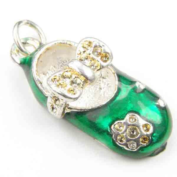 Silver Plate 20X11MM Baby Shoe Emerald