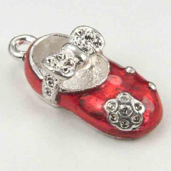 Silver Plate 20X11MM Baby Shoe Ruby