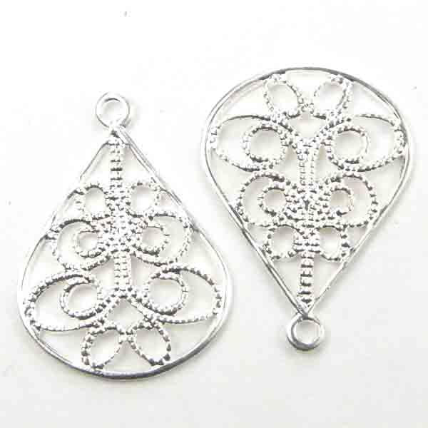 Silver Plate 20X15MM Filigree Tear