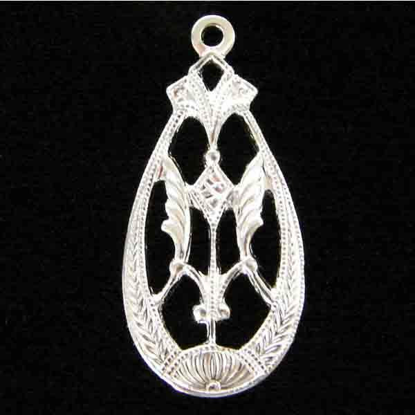 Silver Plate 22x10MM Art Deco Filigree Tear