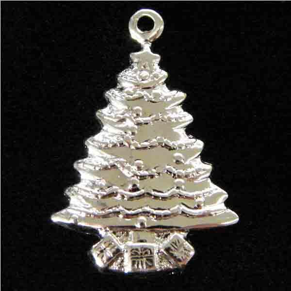 Silver Plate 22x14MM Christmas Tree Stamping