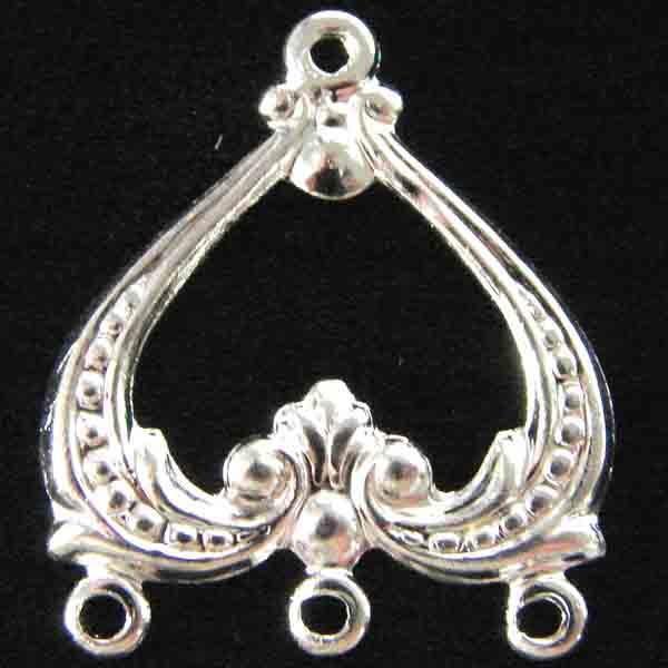 Silver Plate 22x19MM Ornate 1 to 3 Loop Chandelier Connector
