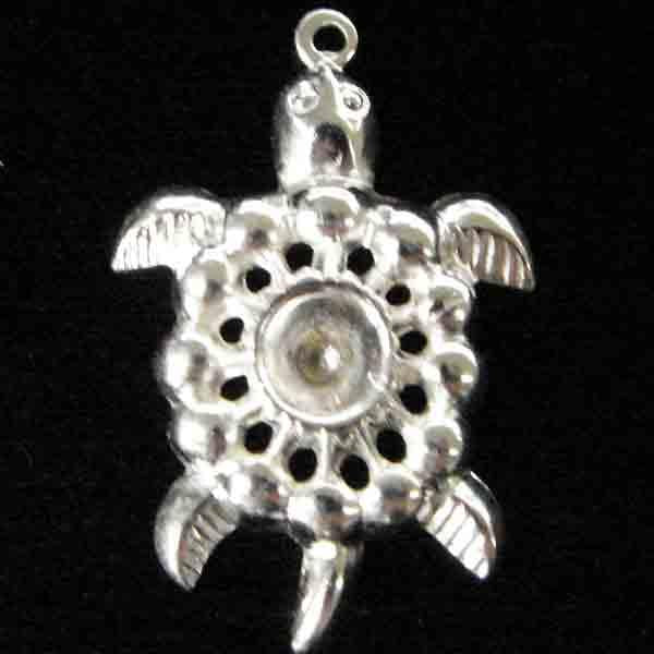 Silver Plate 24x18MM Turtle with Rhinestone Setting in Center