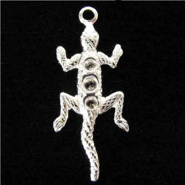 Silver Plate 25x10MM Lizzard With Rhinestone Settings