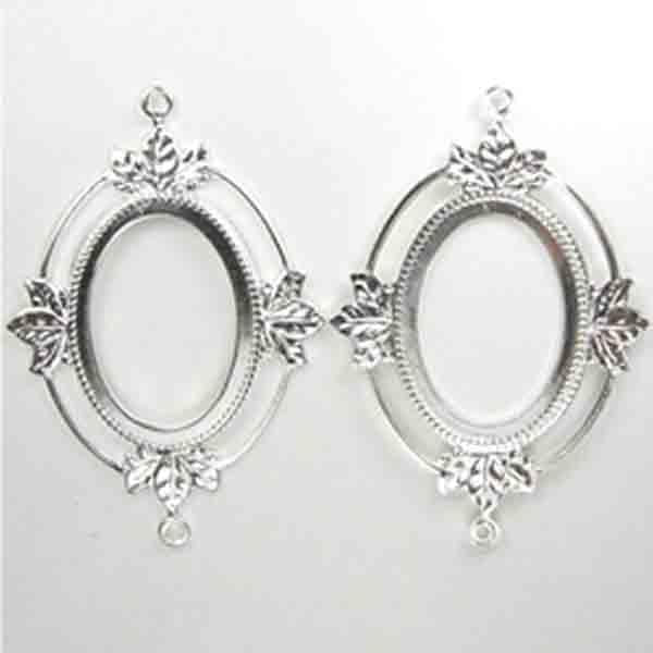 Silver Plate 25x18MM Openwork Connector Bezel Setting with Leaf