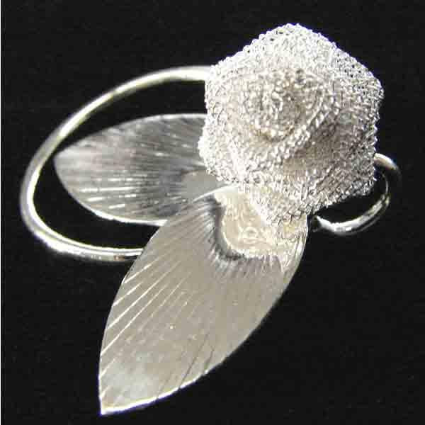 Silver Plate 25x22MM Mesh Rose With Loops
