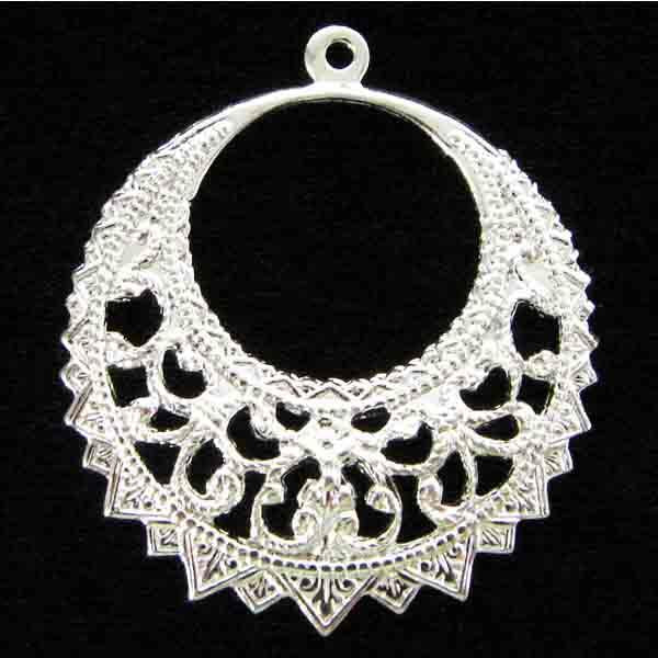 Silver Plate 28MM Round Filigree Pendant