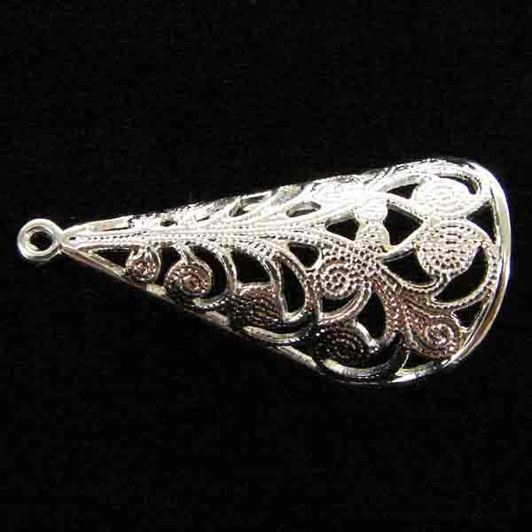 Silver Plate 29x14MM Cuved Filigree Cone