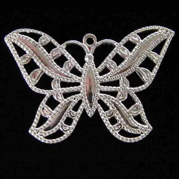 Silver Plate 32x22MM Filigree Butterfly