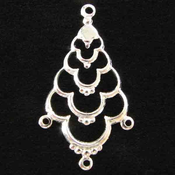 Silver Plate 38x21MM Scalloped 1 to 3 Loop Chandelier Connector
