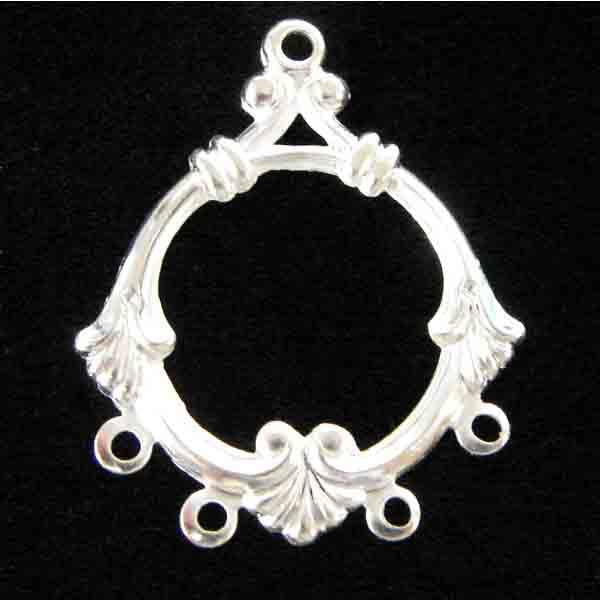Silver Plate 39x24MM Round Ornate 1 to 4 Loop Chandelier Connector