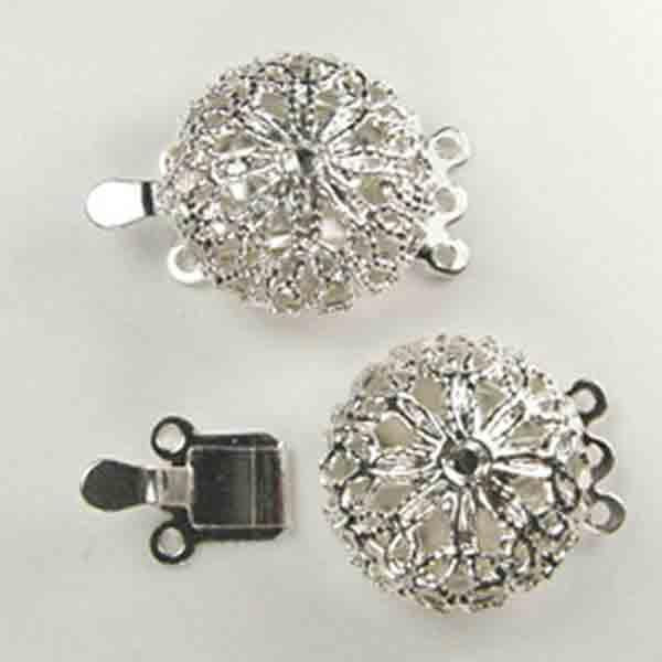 Silver Plate 3 Strand 18MM Filigree Box Clasp