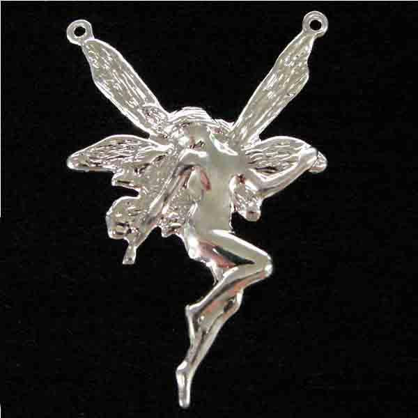 Silver Plate 43x33MM Fairy With 2 Hanging Loops