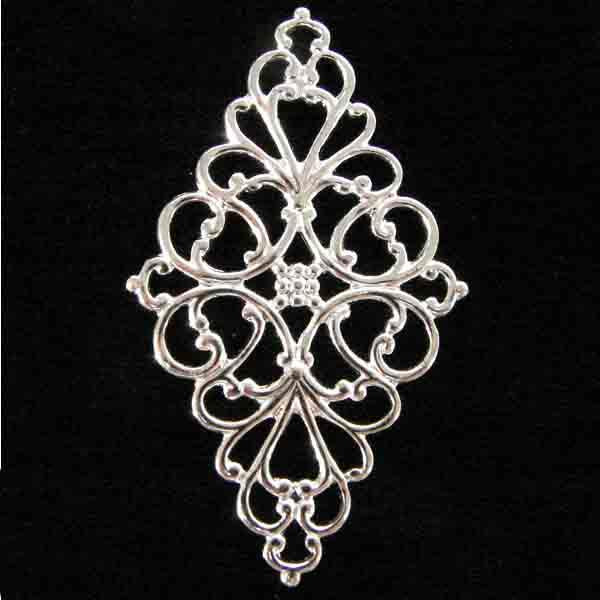 Silver Plate 45x26MM Diamond Filigree