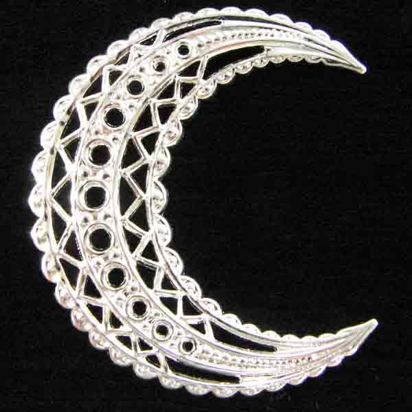 Silver Plate 45x38MM Filigree Crescent