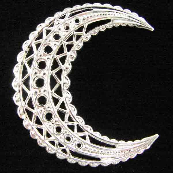 Silver Plate 45x38MM Filigree Crescent