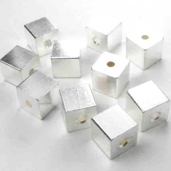 Silver Plate 5MM Solid Cube Bead