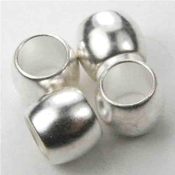 Silver Plate 5x6MM Barrel Bead With 4MM Large Hole
