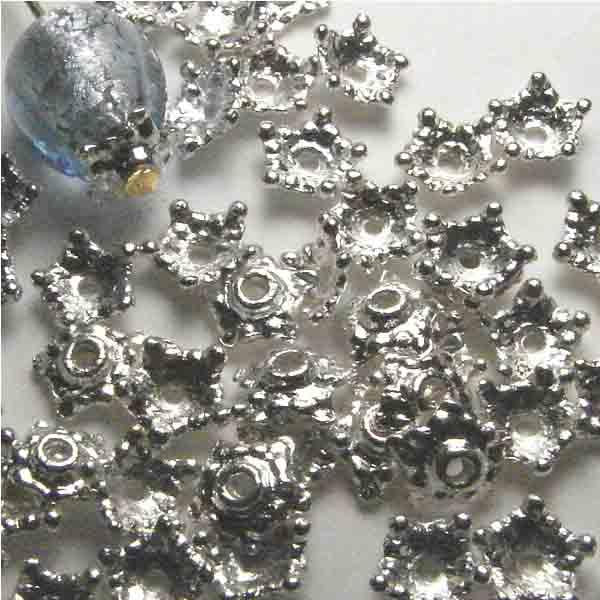 Silver Plate 6.5MM Textured Star Bead Cap