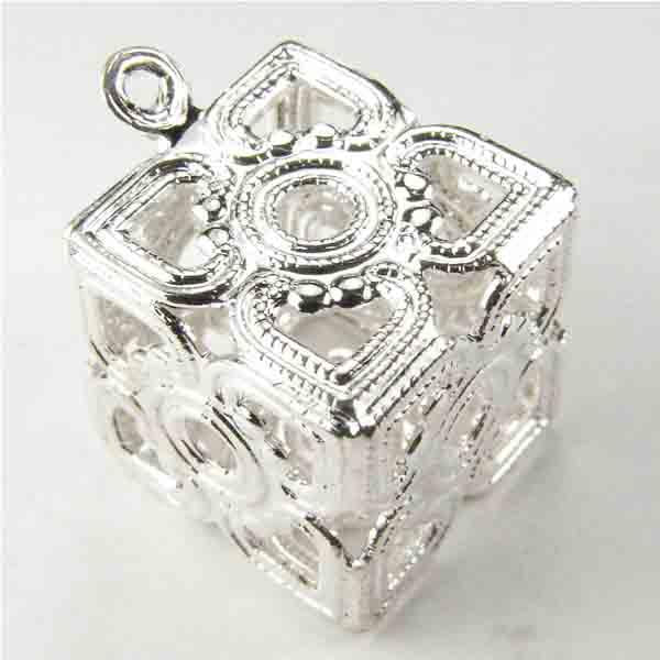 Silver Plate 8MM Filigree Cube