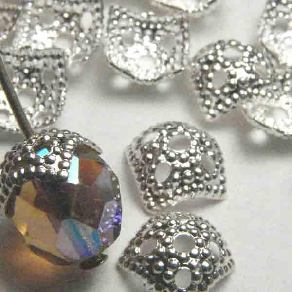 Silver Plate Bead Cap Squared Textured fits 8mm beads