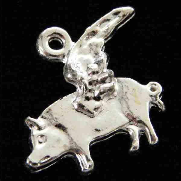 Silver Plate Flying Pig 22X18MM
