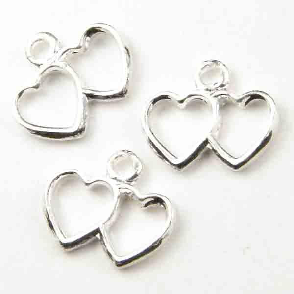 Silver Plate Heart 8x5MM Heart Duo Stamping