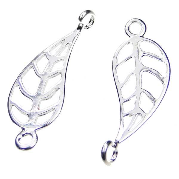 Silver Plate Openwork Leaf Connector 30x10MM