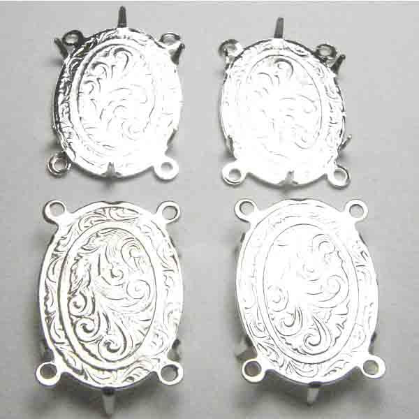 Silver Plate Setting for 18X13 Stones with 4 Loops and Prongs
