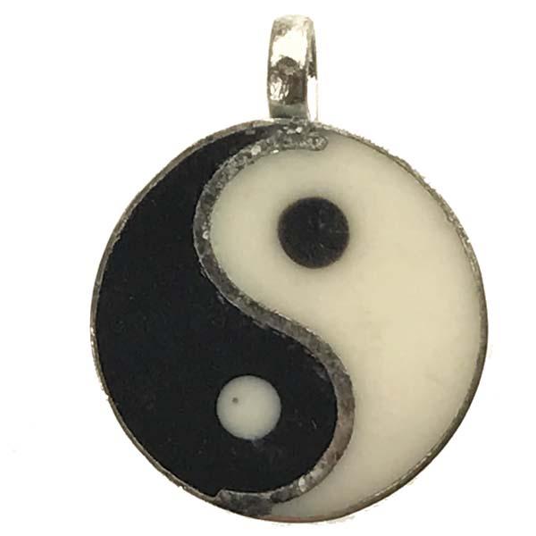 Silver Plate With Bone Yin Yang Pendant 21x15MM