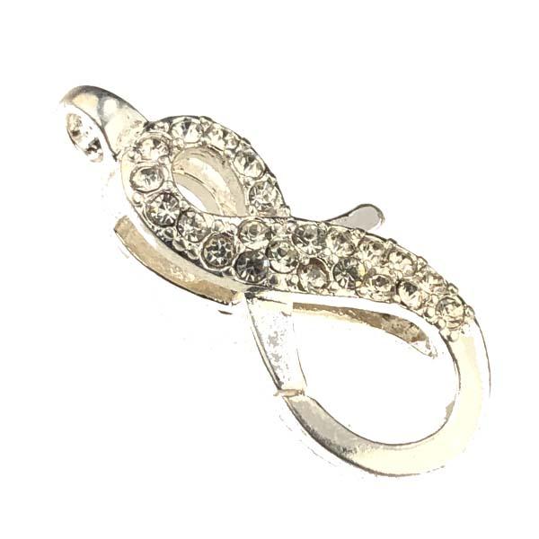 Silver Plate With Crystal Rhinestone 25x11.5MM Infinity Lobster Claw Clasp