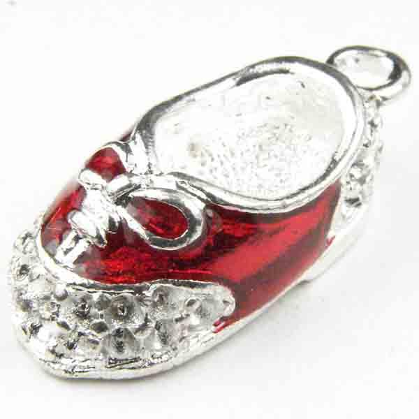 Silver Plate with Ruby 20x11MM Laced Baby Shoe