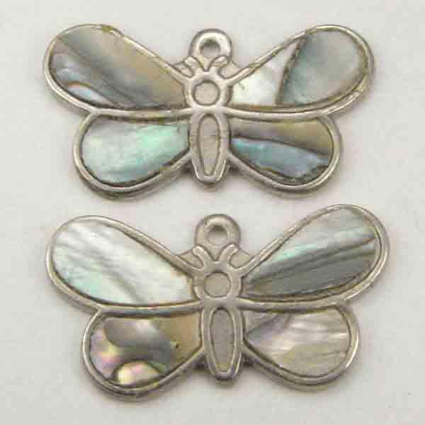 Silver With Abalone 23x13MM Butterfly