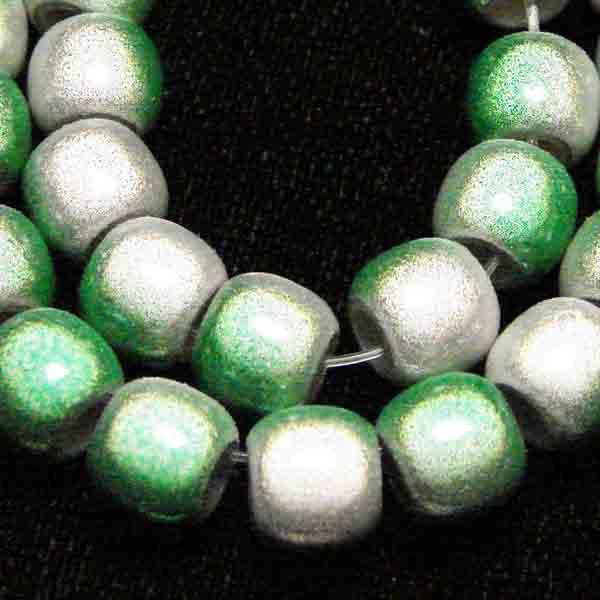 Silver with Green 2 Tone 7x8MM Miracle Crow Bead