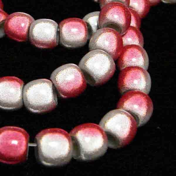 Silver with Red 2 Tone 7x8MM Miracle Crow Bead