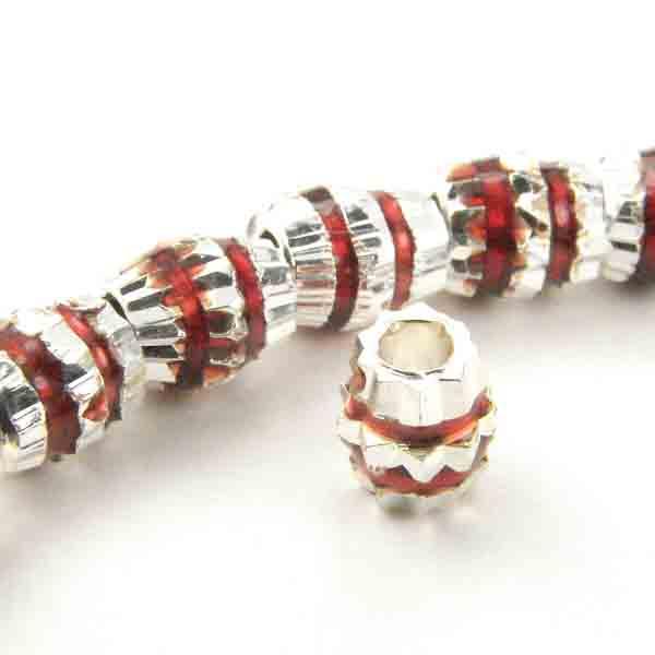 Silver with Red Rhinestone 6MM Die Cut Bicone