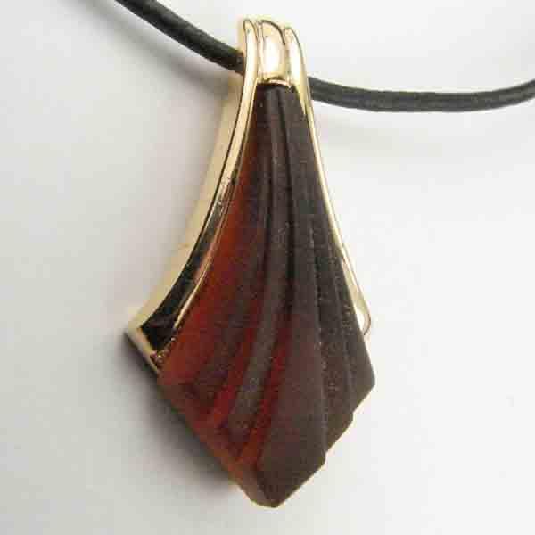 Smoked Topaz Matte Glass in Gold Deco Setting 37X20MM Pendant