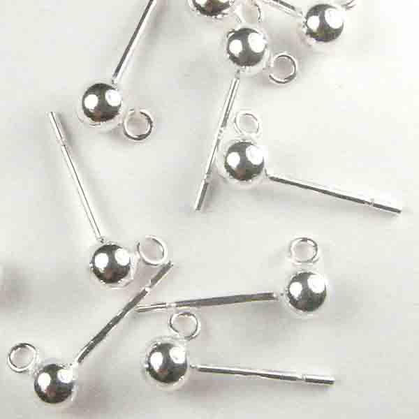 Sterling Silver Pierced Ear Post 4MM Ball and Open Loop