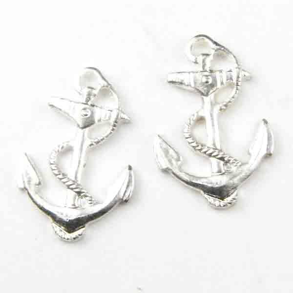 Sterling Silver Plate 11x8MM Stamped Anchor With Rope