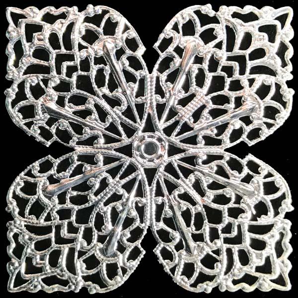 Sterling Silver Plate 43MM Four Leaf Filigree